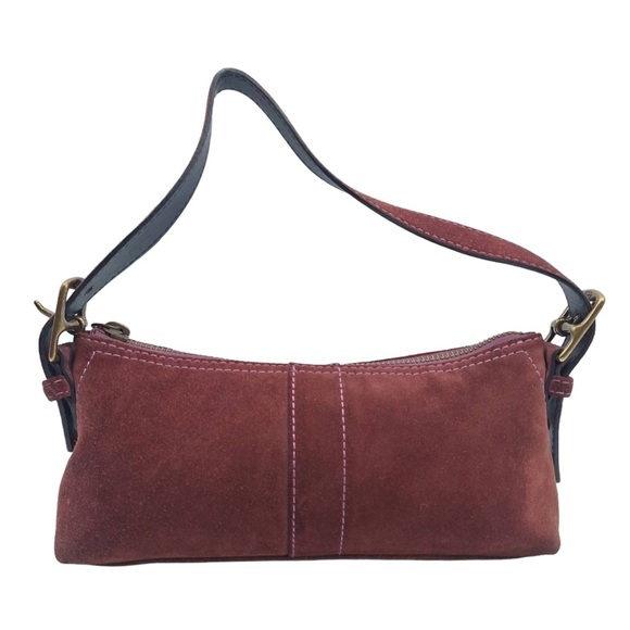 Coach Handbags - RARE Vintage Coach Hamptons 7470 Burgundy Suede Demi Baguette Hobo Bag Y2K